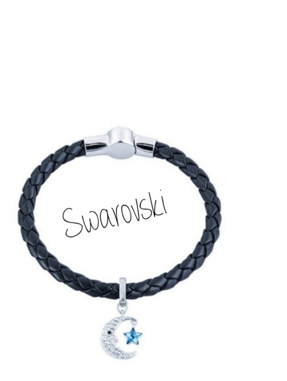 NEW Swarovski Crystals Charm Leather Bracelet w Moon Star